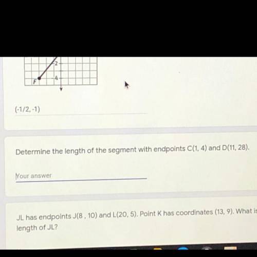 Determine the length of the segment with endpoints C(1, 4) and D(11, 28).