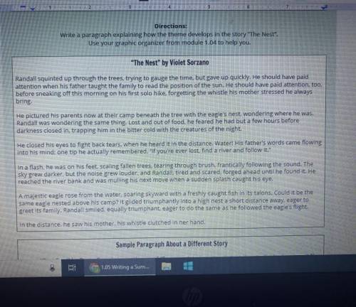 Type a summary paragraph about “The Nest” by Violet Sorzano

Write a topic sentence that mentions