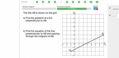 The line AB is shown on the grid. A) find the gradient of a line perpendicular to AB . B) find the
