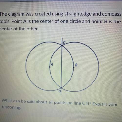 The diagram was created using straightedge and compass tools. Point A is the center of one circle a