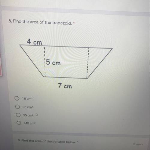 Find the area of the trapezoid.
*
4 cm
15 cm
7 cm