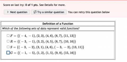 Help me out here :( 
Which of the following sets of data represent valid functions?
