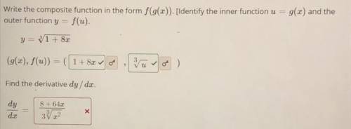 I got 8x/3cubroot of (1+8x). Is this right can someone explain the steps that they did to get the a