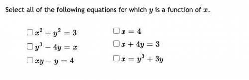 Select all of the following equations for which y is a function of x.