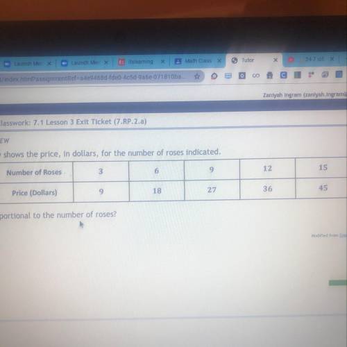 The table below shows the price, in dollars, for the number of roses indicated.

Is the price prop