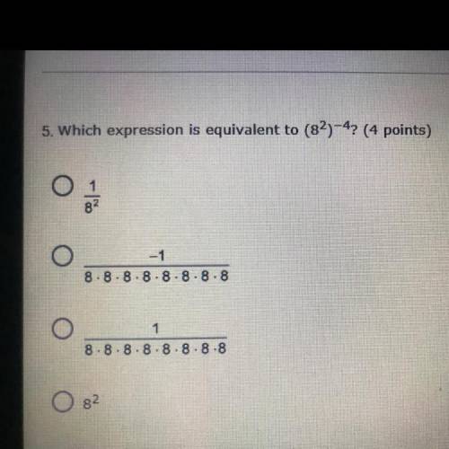 Which expression is equivalent to (8^2)^-4