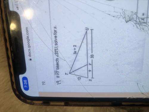 If line VT bisects angle STU SOLVE FOR X