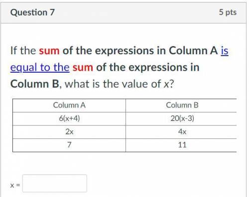 If the sum of the expressions in Column A is equal to the sum of the expressions in Column B, what