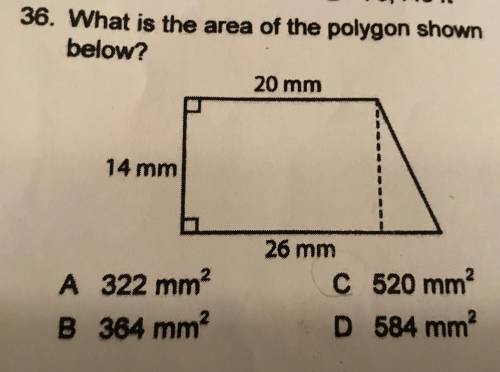 What is the area of the polygon shown below? 20 x 14 x 26