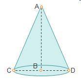On the cone below, the length of Line C B is 6 inches.

A cone. C D is the diameter, C B is the ra