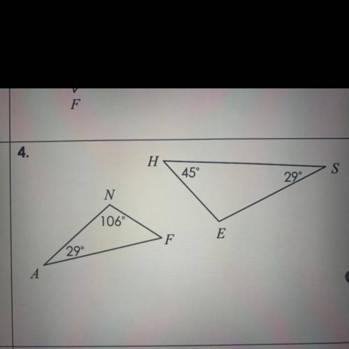 Determine whether the triangles are similar by AA~, SSS~, SAS~, or not similar. If the triangles ar