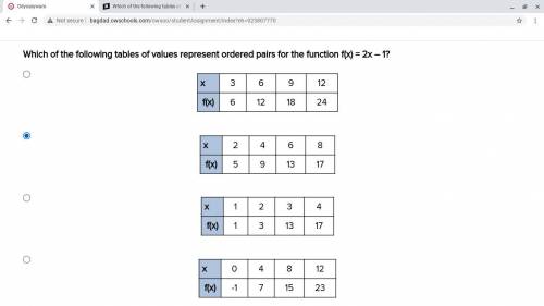 Which of the following tables of values represent ordered pairs for the function f(x)=2x -1?