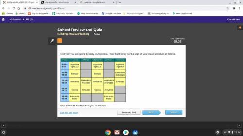 What clase de ciencias will you be taking?

1.Argentina siglo XIX2.Educación Física3.Biología4.Mat