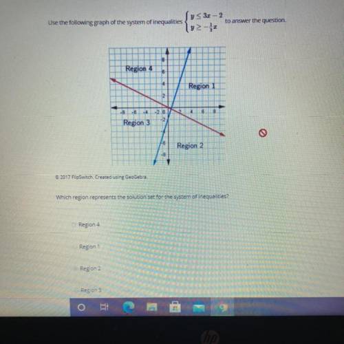 Use the following graph of the system of inequalities

Sy<31 – 2
to answer the question.
y?-1
8