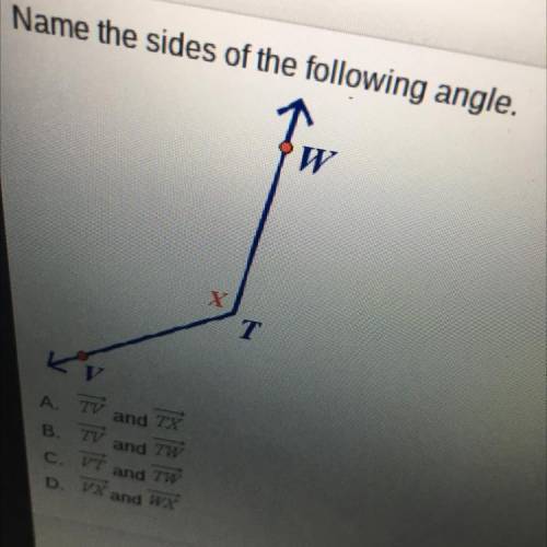 Name the sides of the following angle.