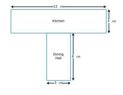 A scale drawing for a restaurant is shown below.

In the drawing, 3 cm represents 4 m.
Assuming th