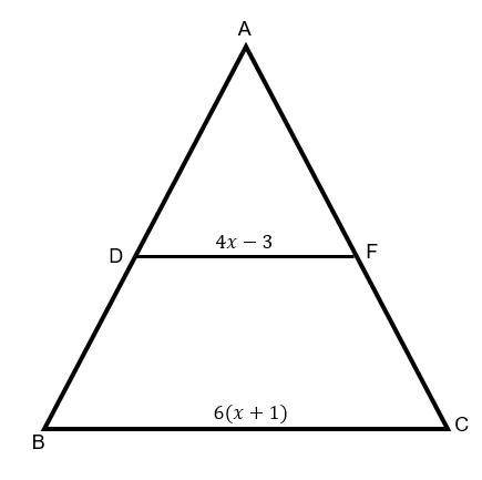 (NEED DONE QUICK) Triangle ABC has a midsegment at DF and segment DF is parallel to segment BG.

W