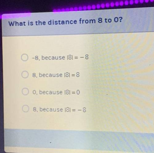What is the distance from 8 to 0?