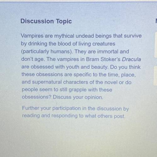 Discussion Topic

Vampires are mythical undead beings that survive
by drinking the blood of living