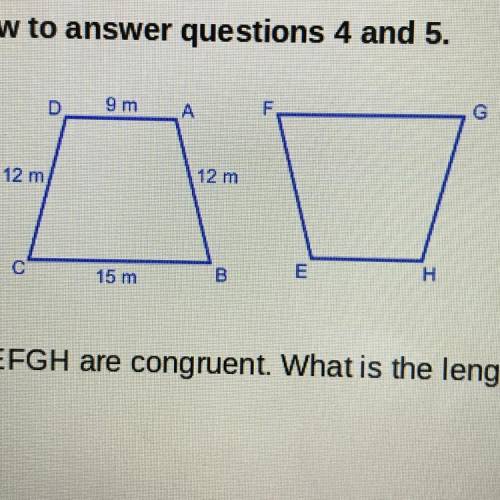5.) Trapezoids ABCD and EFGH are congruent. What is perimeter of Trapezoid

EFGH?
a. 48 m
b. 24 m