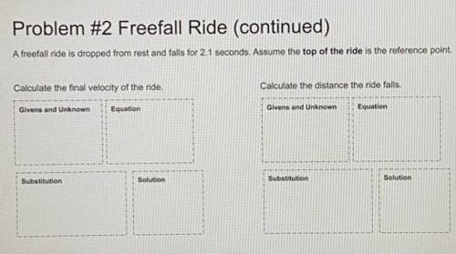15 points!!!

A freefall ride is dropped from rest and falls for 2.1 seconds. Assume the top of th