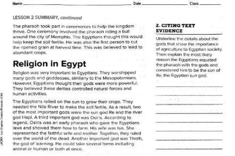 Underline text evidence the details about the gods that show the importance of agriculture to Egypt