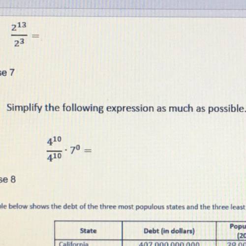 I NEED HELP FAST PLS!!!

Simplify the following expression as much as possible.
4^10/4^10•7^0