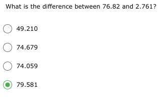 What is the difference between 76.82 and 2.761?