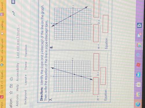 Identify the slope and y-intercept of the line on the graph. The write the equation of the line in