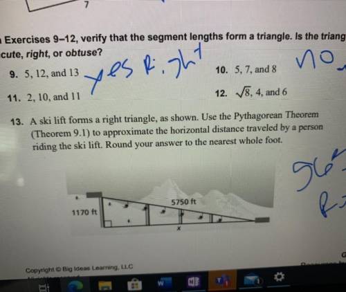 In Exercises 9-12, verify that the segment lengths form a triangle. Is the triangle

acute, right,