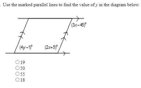 Use the marked parallel lines to find the value of y in the diagram below