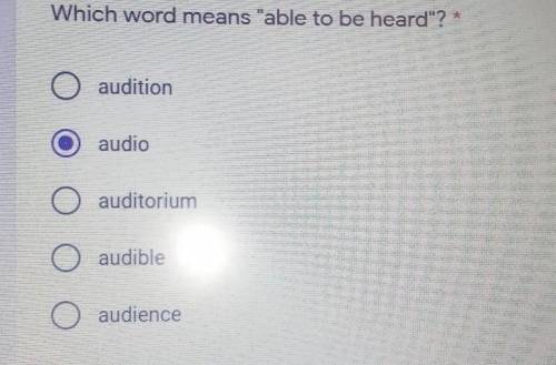 Which word means able to be heard