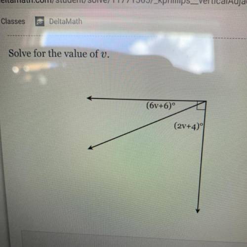 Solve for the value of v.
(6V+6)
(2v+4)