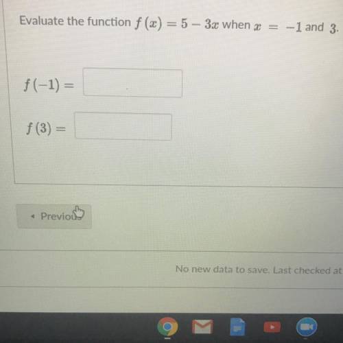 Evaluate the function f(x)=5-3x when x=-1 and 3