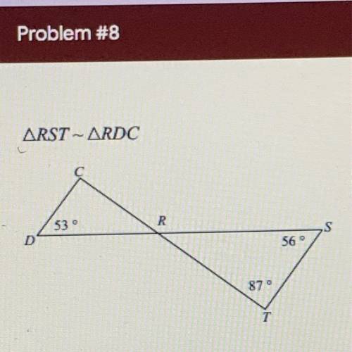 HELP!!

Are triangles RST and RDC congruent?
A. Yes by AA
B. Yes by SSS
C. Yes by SAS
D. They are
