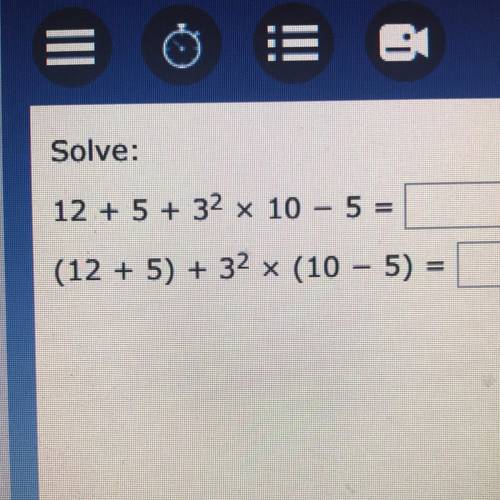 Solve:
12 + 5 + 3’2 x 10 - 5 = 
(12 + 5) + 3'2 x (10 – 5) =