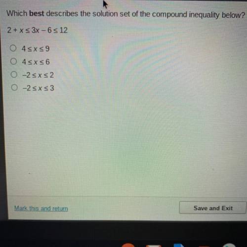 Which best describes the solution set of the compound inequality below?