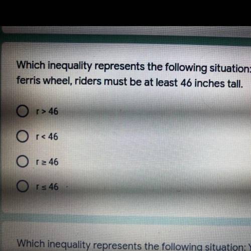 Which inequality represents the following situation: In order to ride the Ferris wheel, riders must
