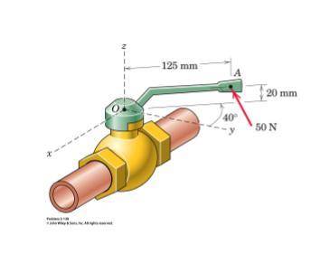 A 50-N horizontal force is applied to the handle of the industrial water valve as shown. The force