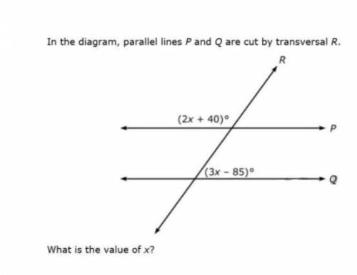 In the diagram, parallel lines P and Q are cut by transversal R.

What is the value of X?
Help! qw