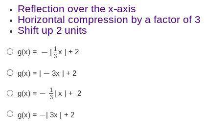 Select the function that represents the following transformations of f(x) = | x |: