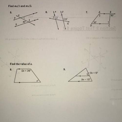 Find mZ1 and mZ2.

5.
7.
B
А
2
959
a
2
115°
45
1
6
9
50°
D
colgono