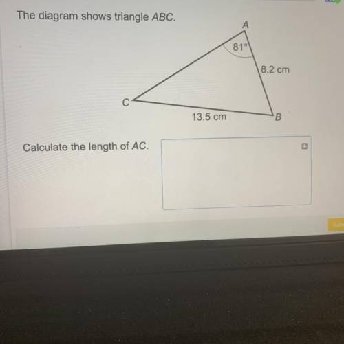 The diagram shows triangle ABC. Calculate the length of AC