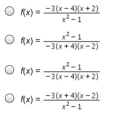 Which equation describes a rational function with x-intercepts at –4 and 2, a vertical asymptote at