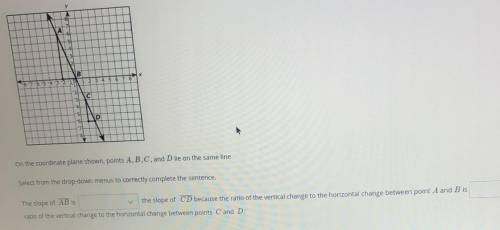 Please I need help!!

On the coordinate plane shows a b c and d lie on the same line select from t