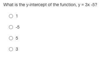 What is the y-intercept of the function, y = 3x -5?
