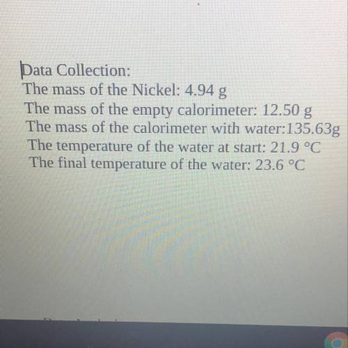 Please help!

We are doing a lab and I have trouble doing the data analysis. Using my data collect
