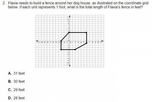 Flavia needs to build a fence around her dog house, as illustrated on the coordinate grid below. If