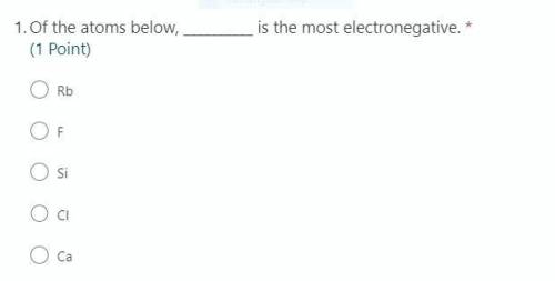 Of the atoms below, __________ is the most electronegative.