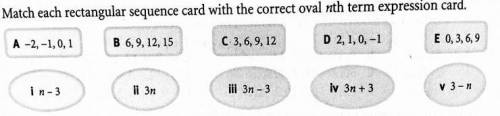 PLEASE HELP MEEEEEEEEE

Q7) ) Match each rectangular sequence with the oval nth term expression ca